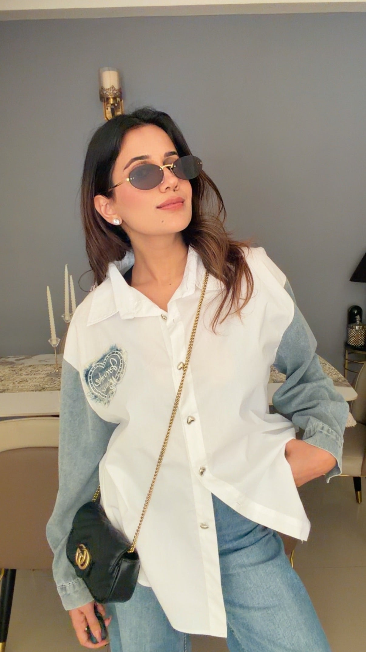 Denim Sleeves Poplin Shirt