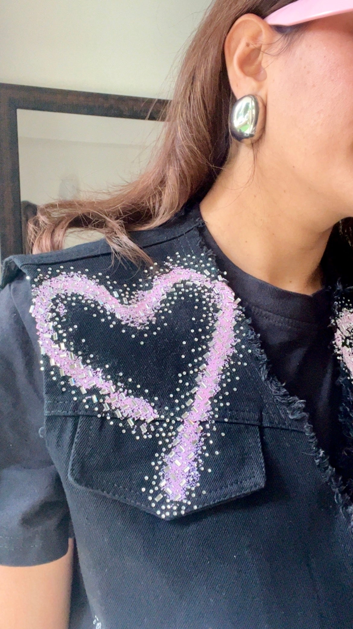 Pink Heart Swarovski Denim Fall Vest