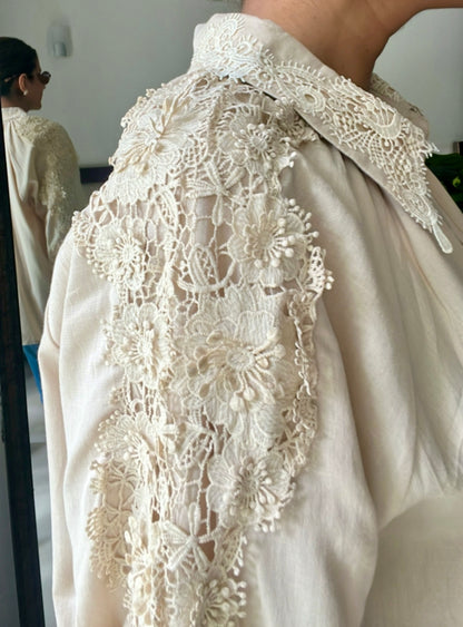 Flower Crochet Patch Linen Shirt