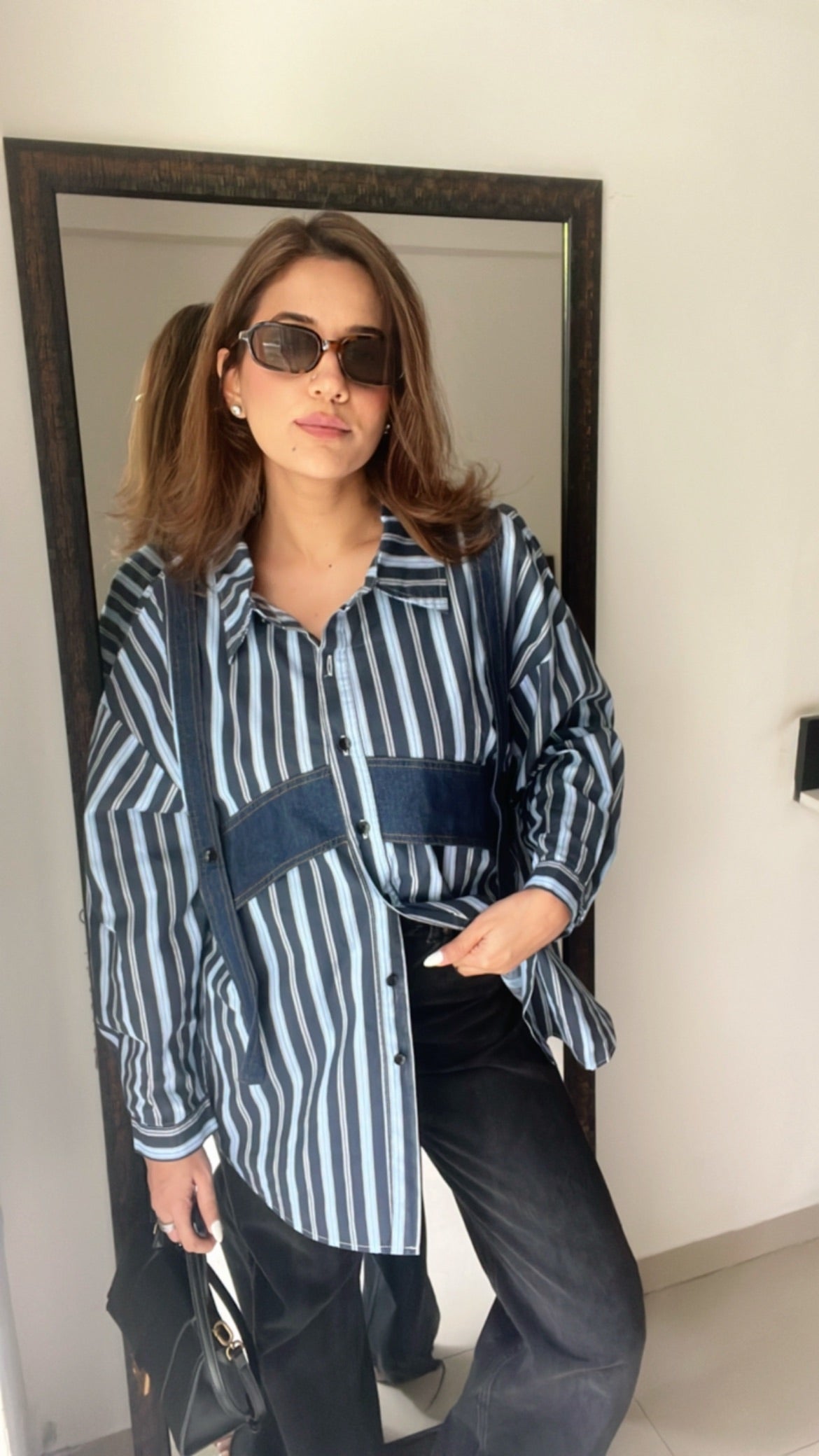 Pinstripe Denim Harness Poplin Shirt