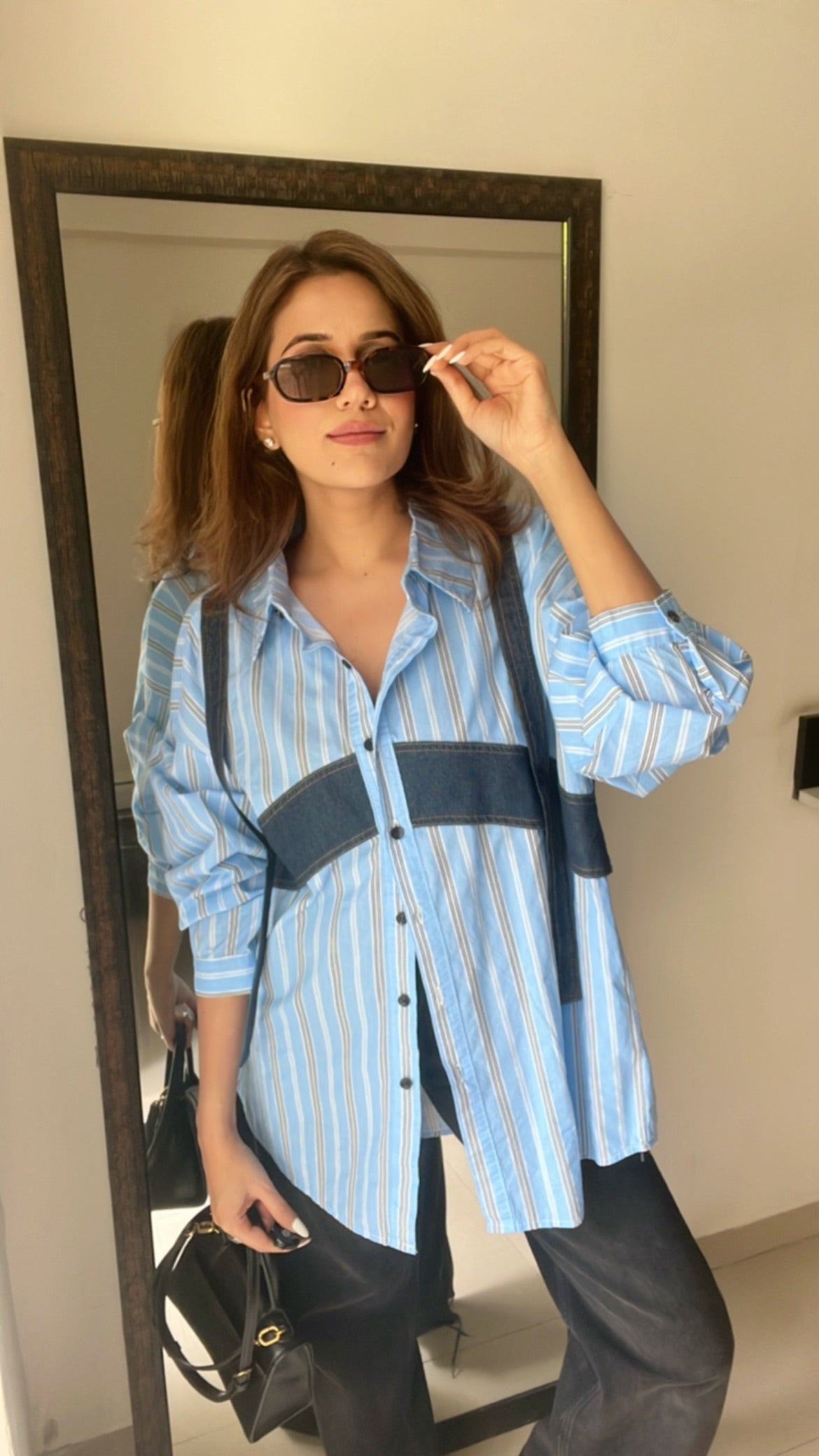 Pinstripe Denim Harness Poplin Shirt