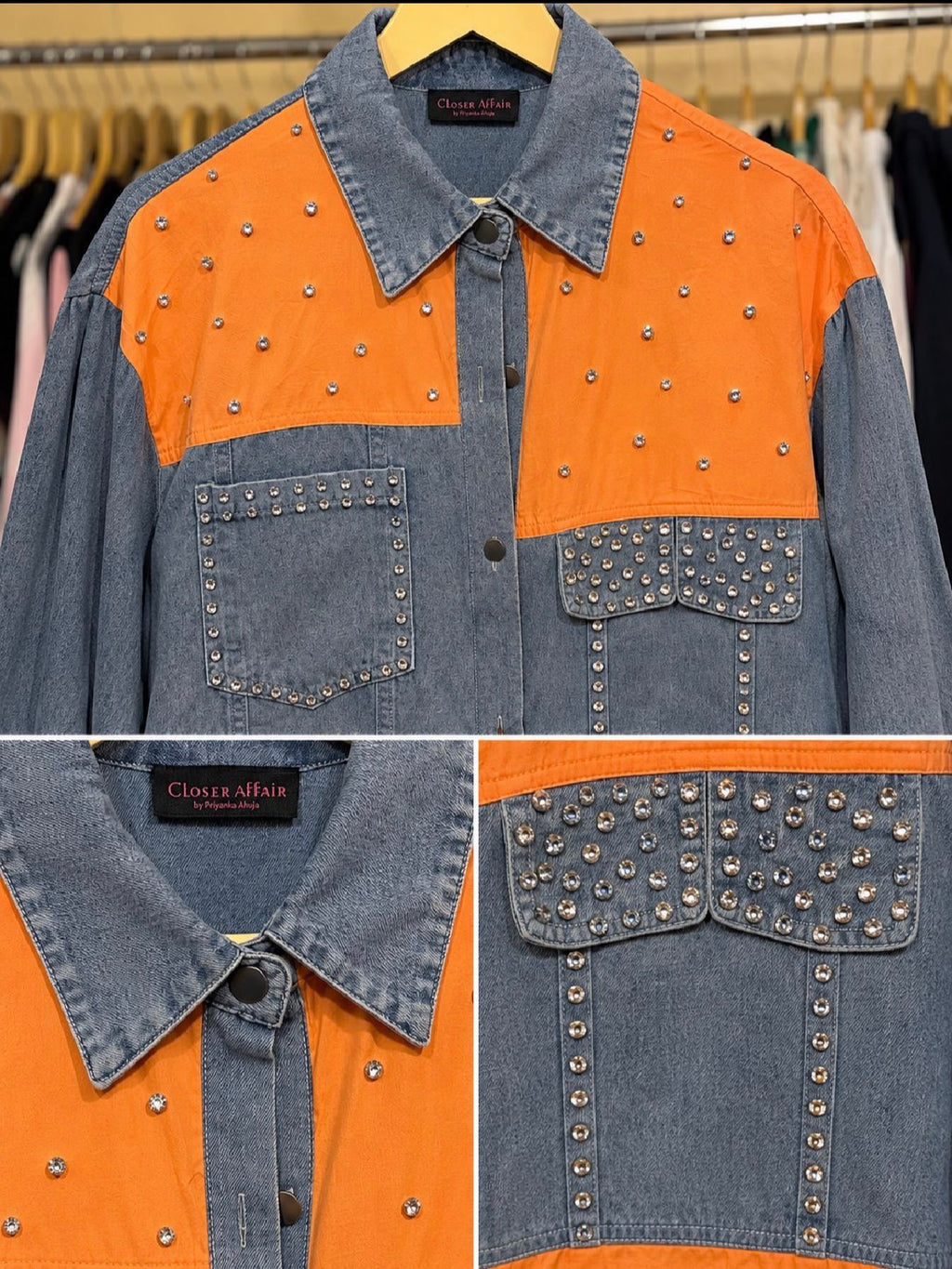 Studded Denim Contrast Statement Shirt
