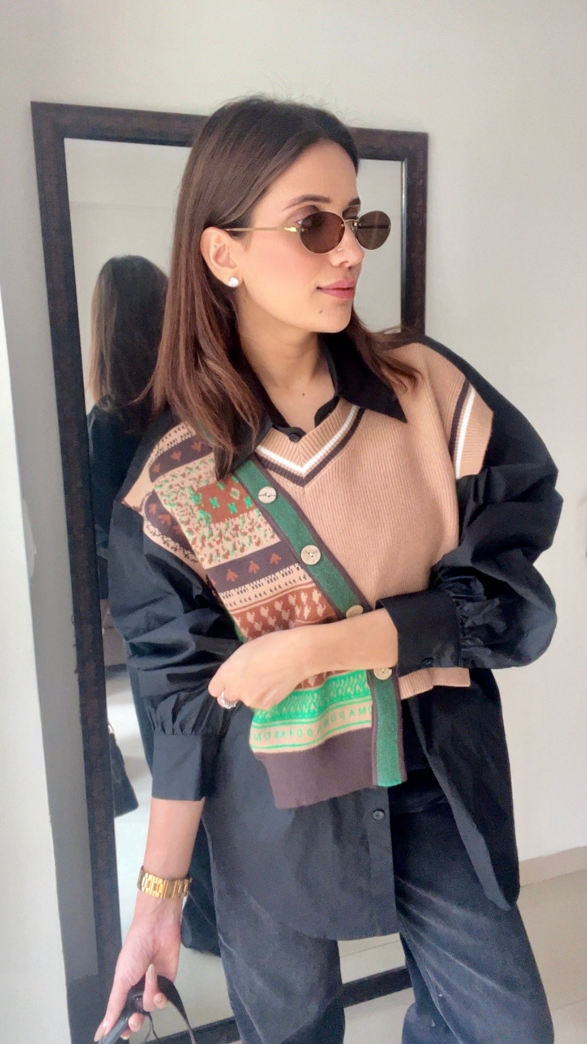 Knit Vest Poplin Fall Shirt