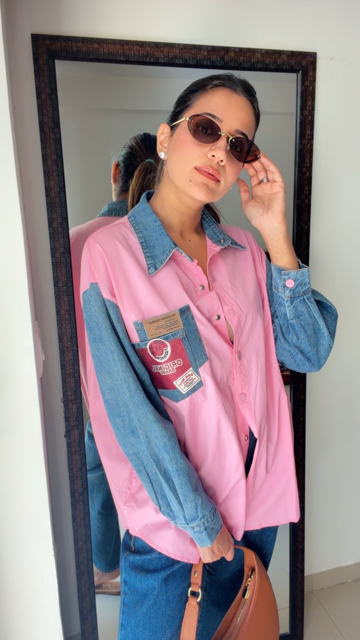 Denim Sleeves Poplin Shirt
