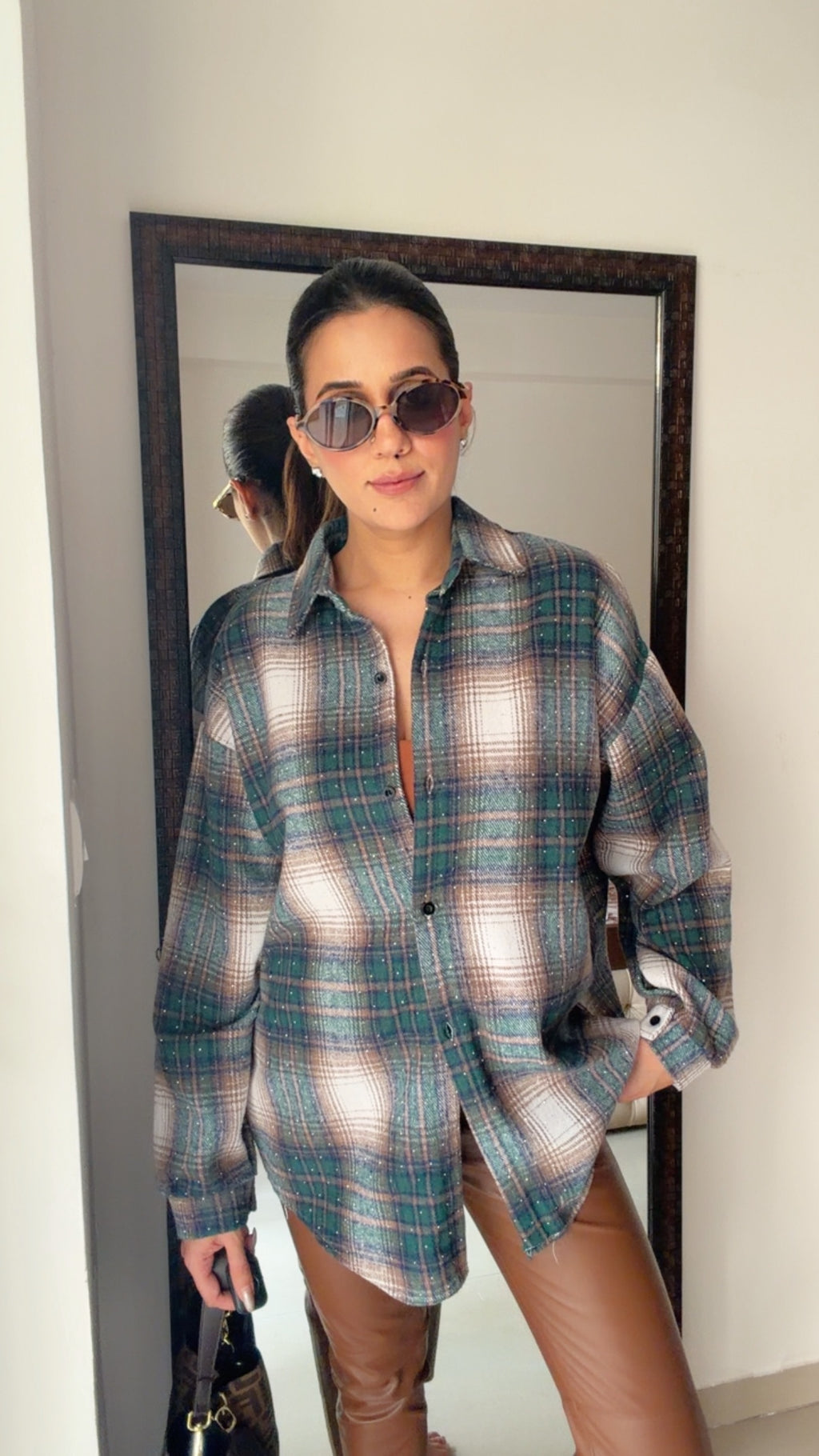 Swarosvski Embedded Plaid Fall Shirt