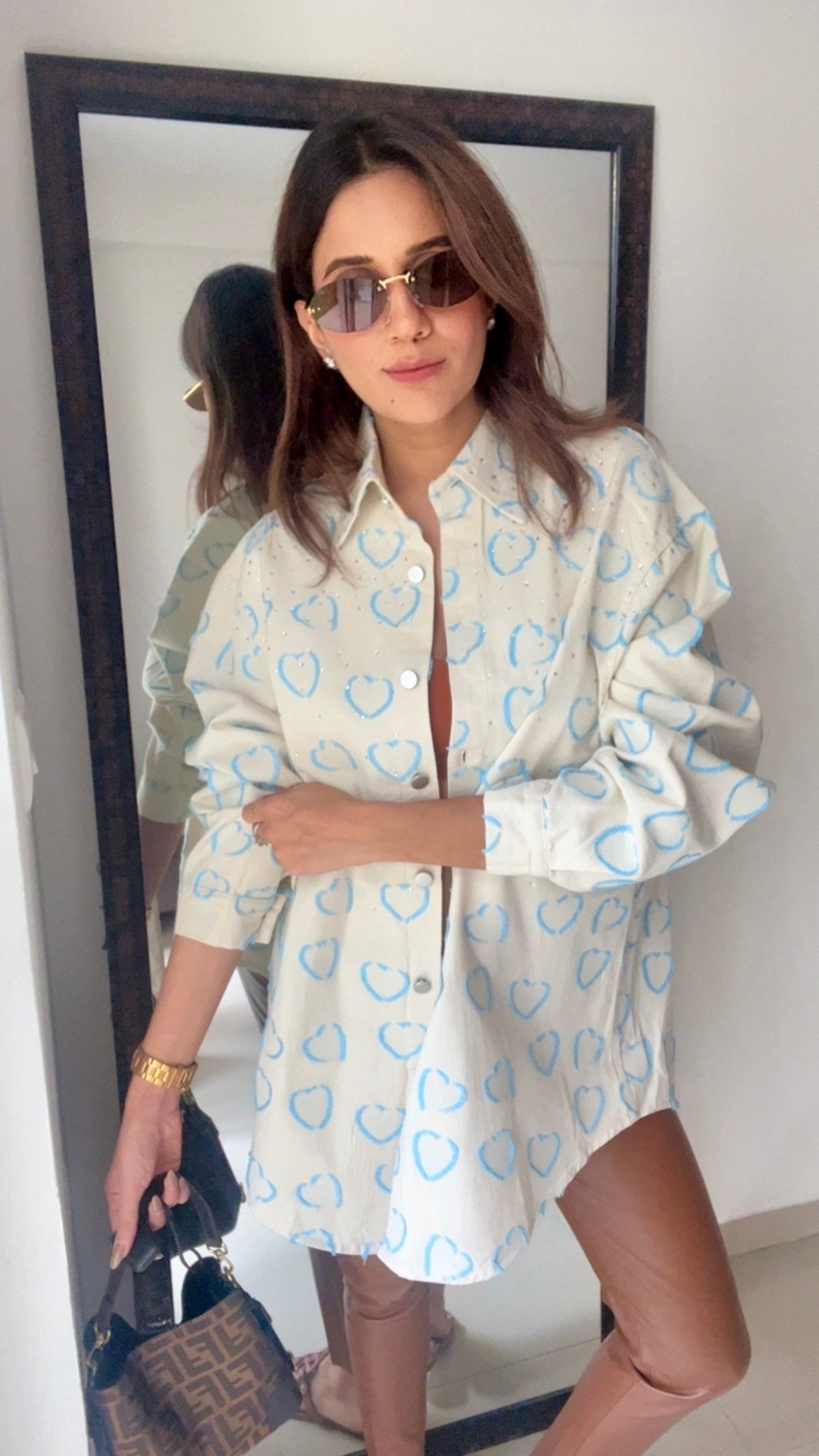 Swarovski Studded Heart Denim Shirt