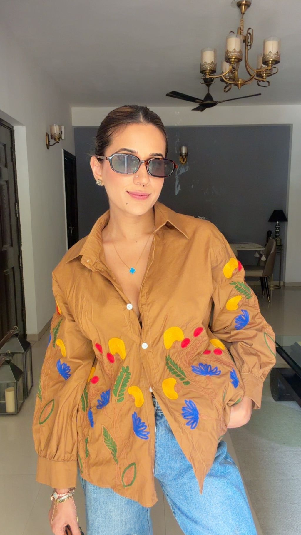 Floral Embroidered Relaxed Button-Down Shirt