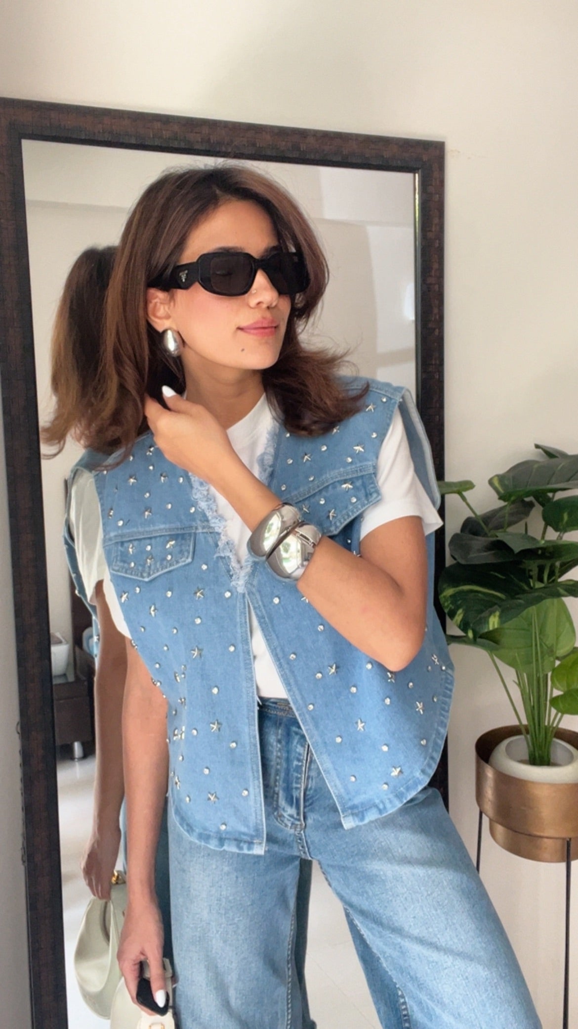 Star and Studs Denim Fall Vest