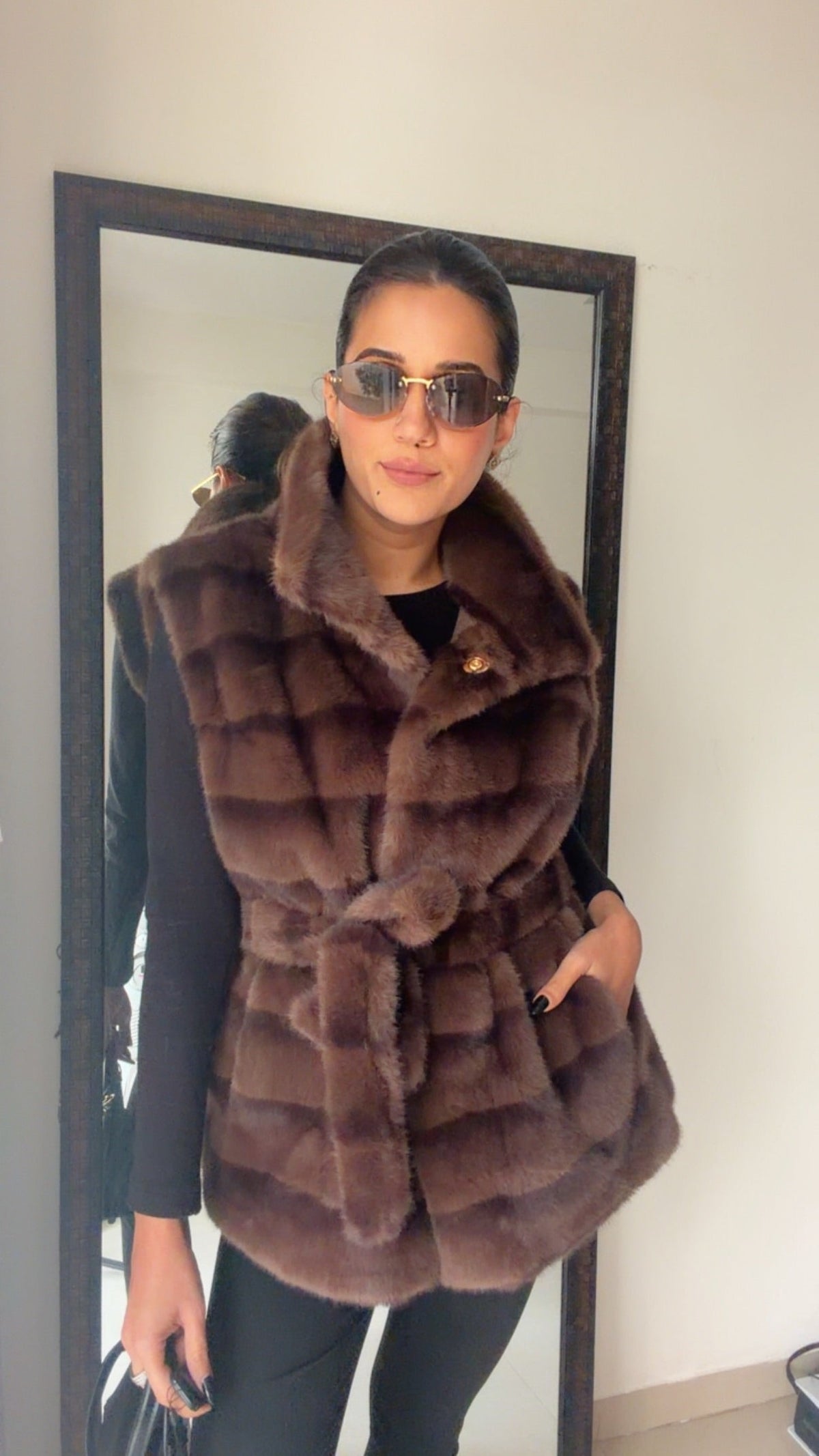 Striped Faux Fur Fall Gilet (Vest)