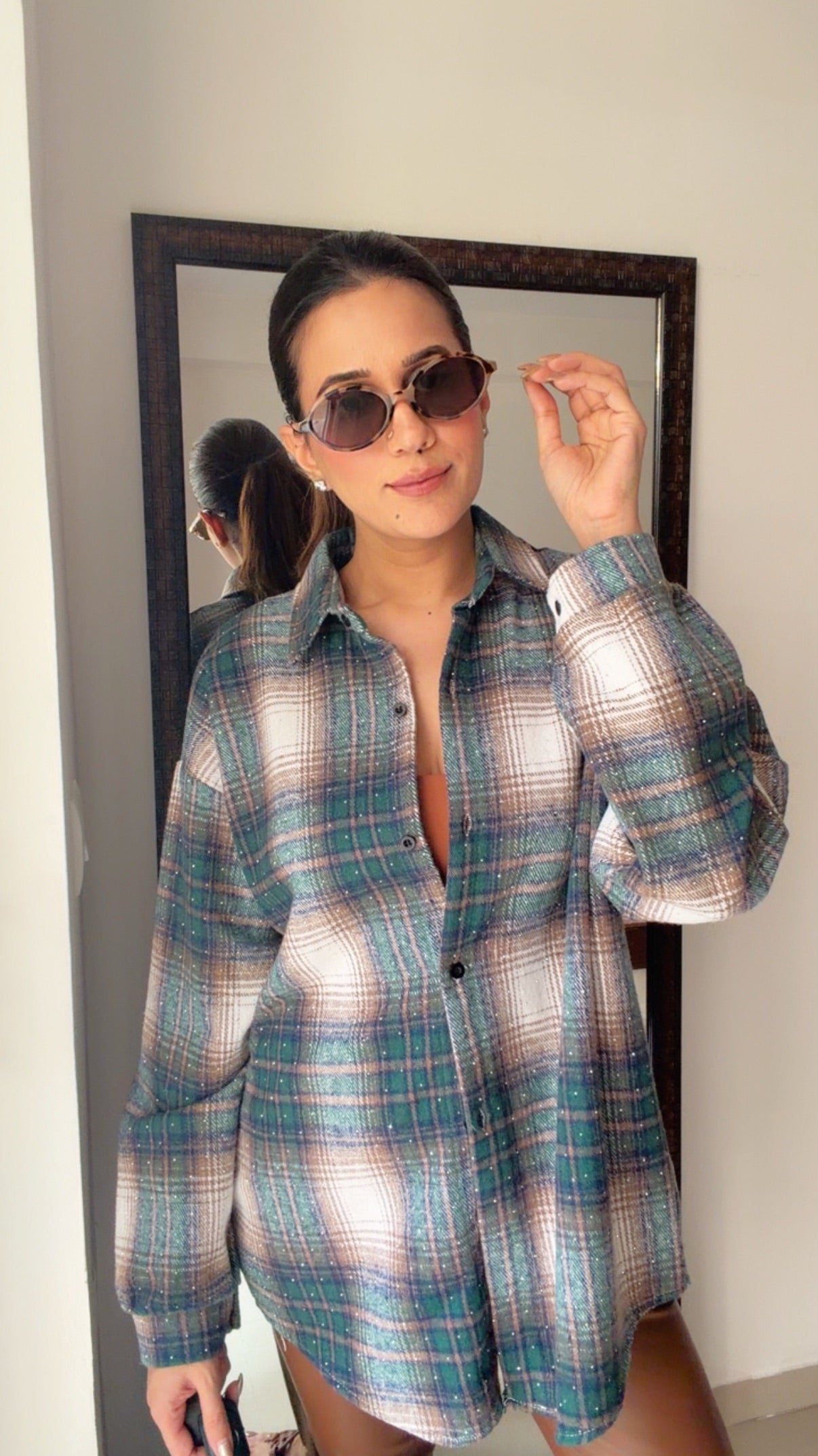 Swarosvski Embedded Plaid Fall Shirt