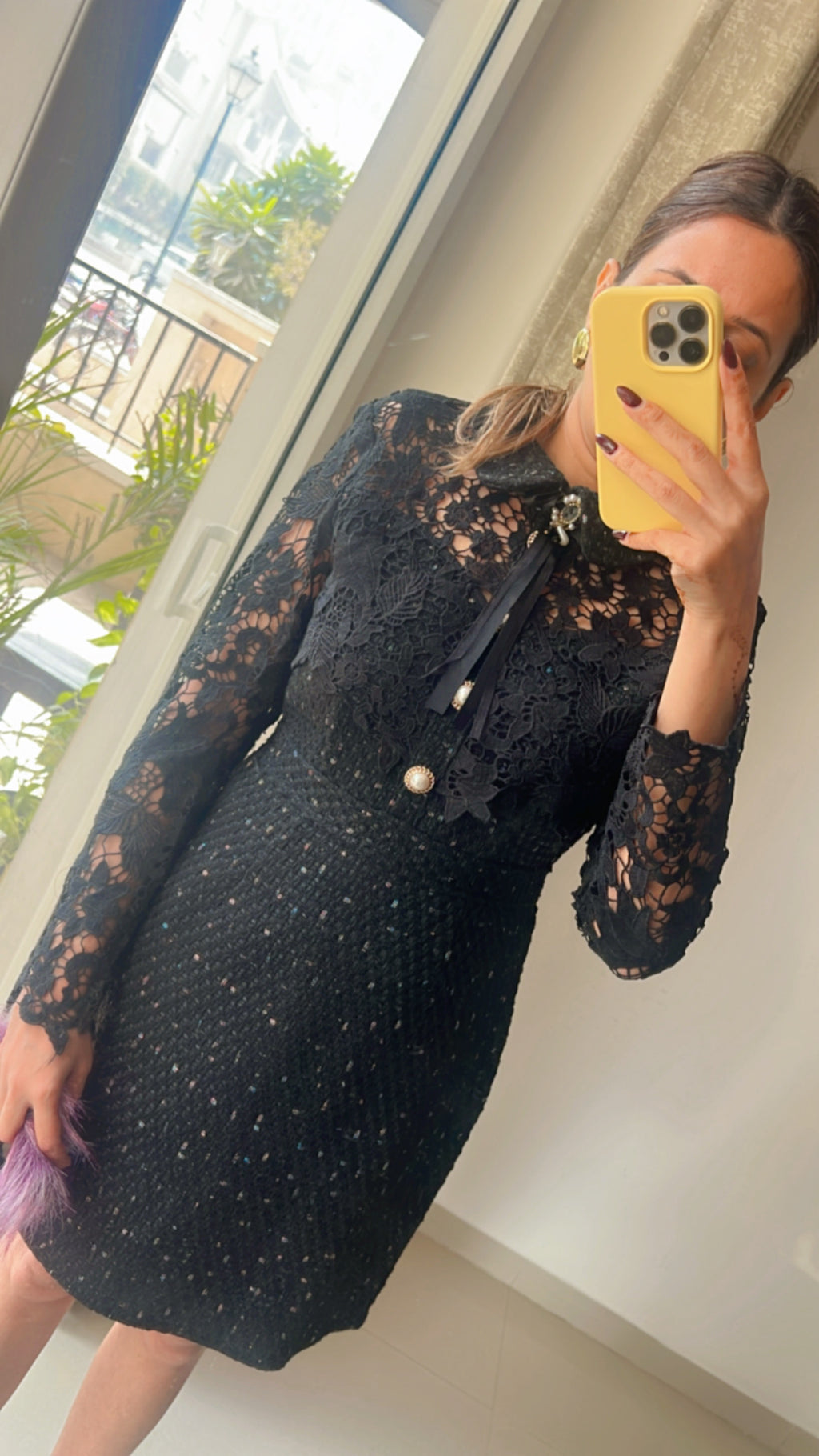 Lace Peterpan Collar Tweed Dress