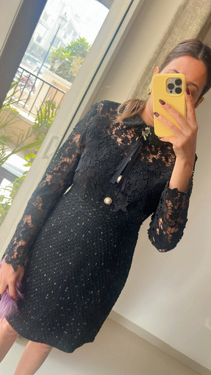 Lace Peterpan Collar Tweed Dress