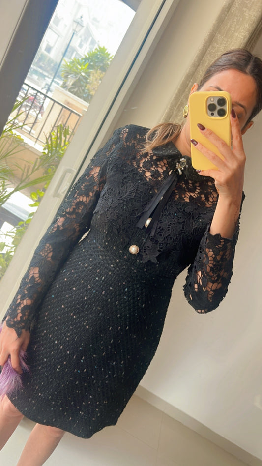 Lace Peterpan Collar Tweed Dress