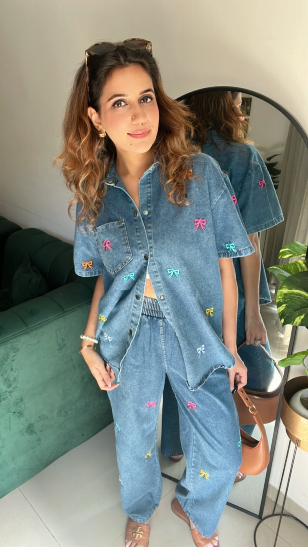 Bowknot Multi Color Denim Co-ord Set