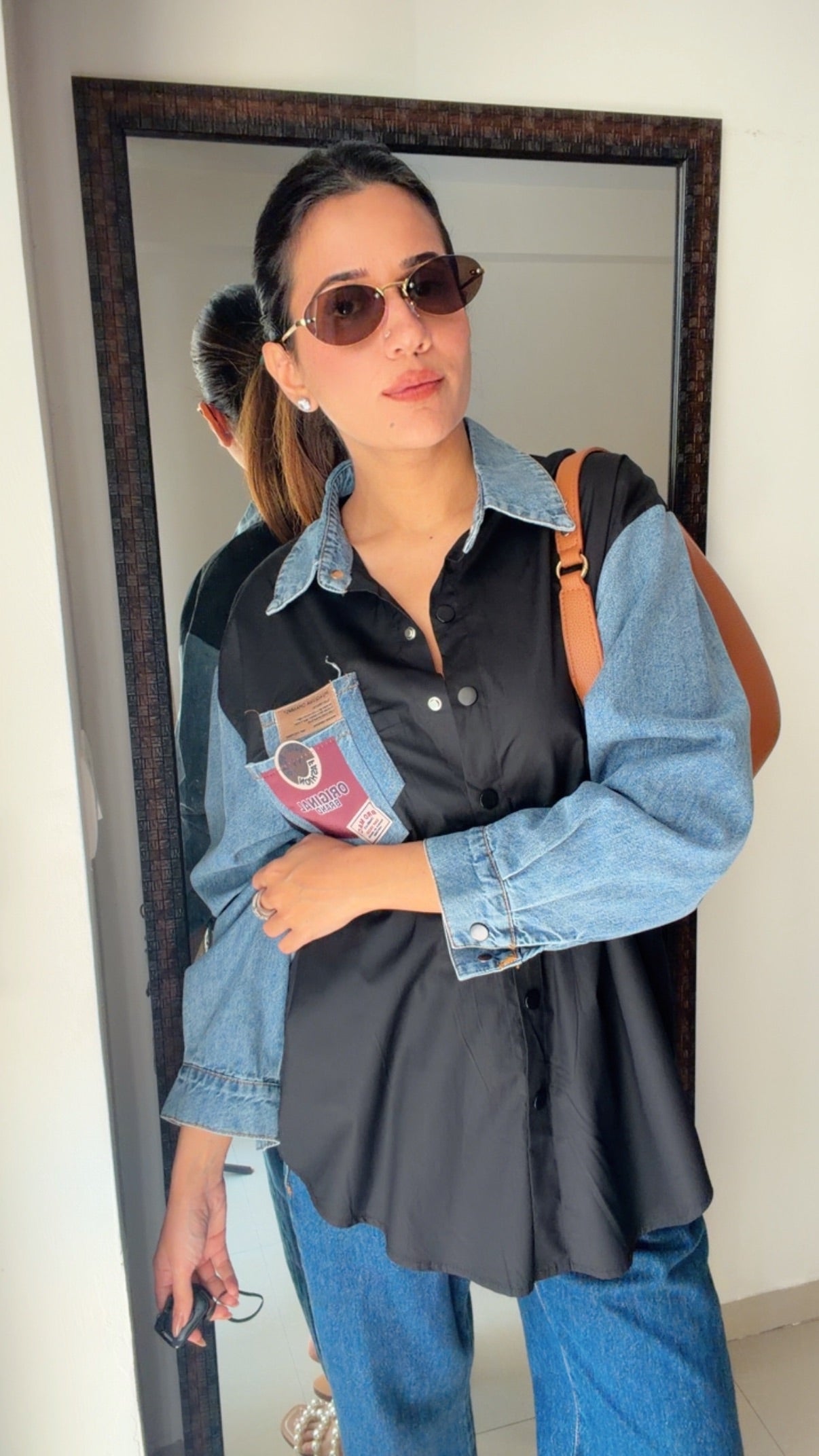Denim Sleeves Poplin Shirt