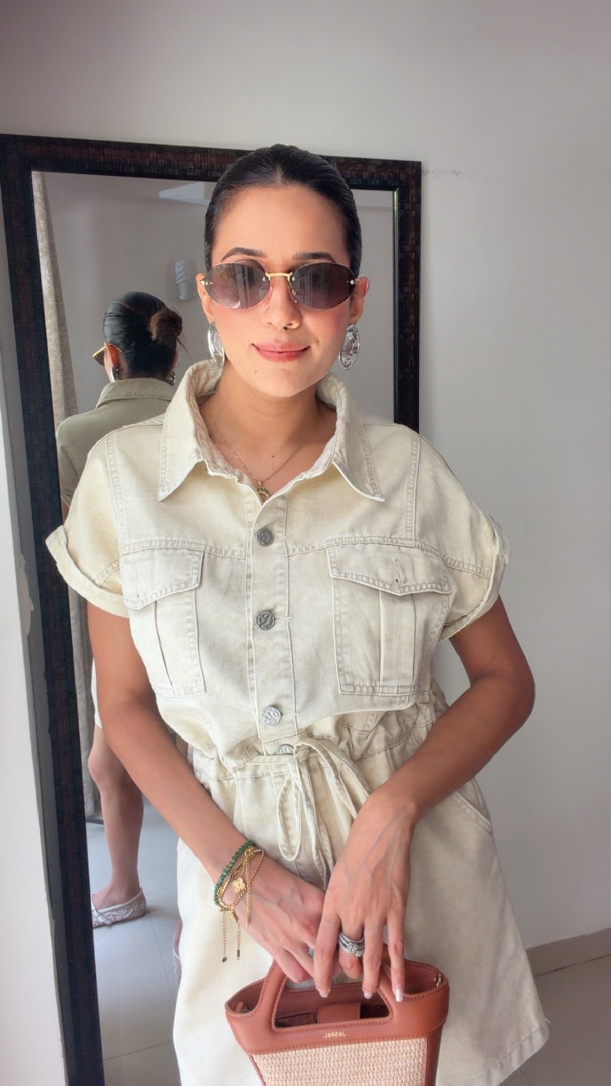 Sandstone Denim Tie-Up Dress