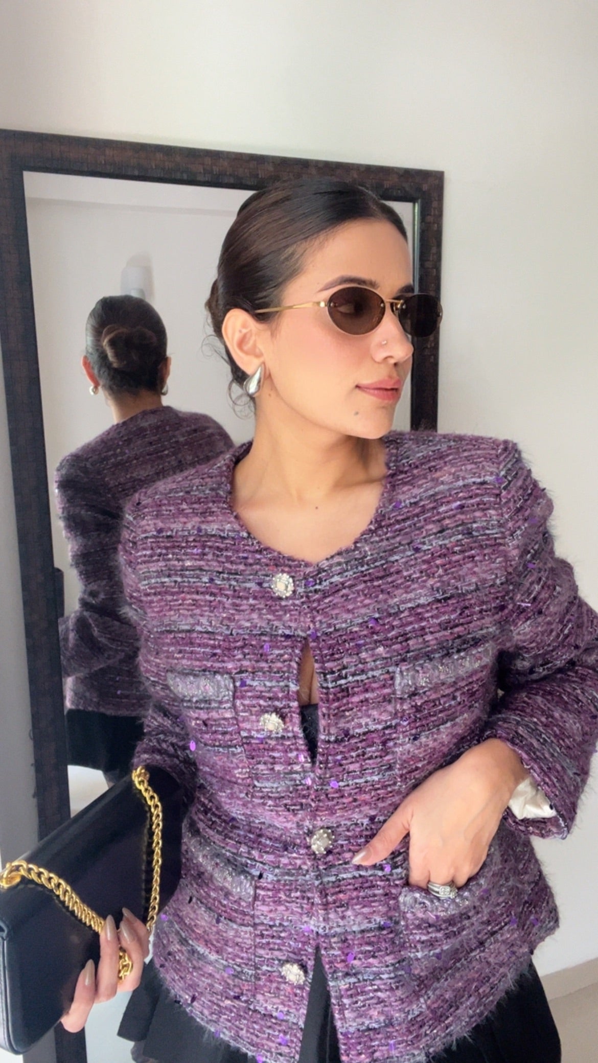 Purple Textured Tweed Fall Jacket