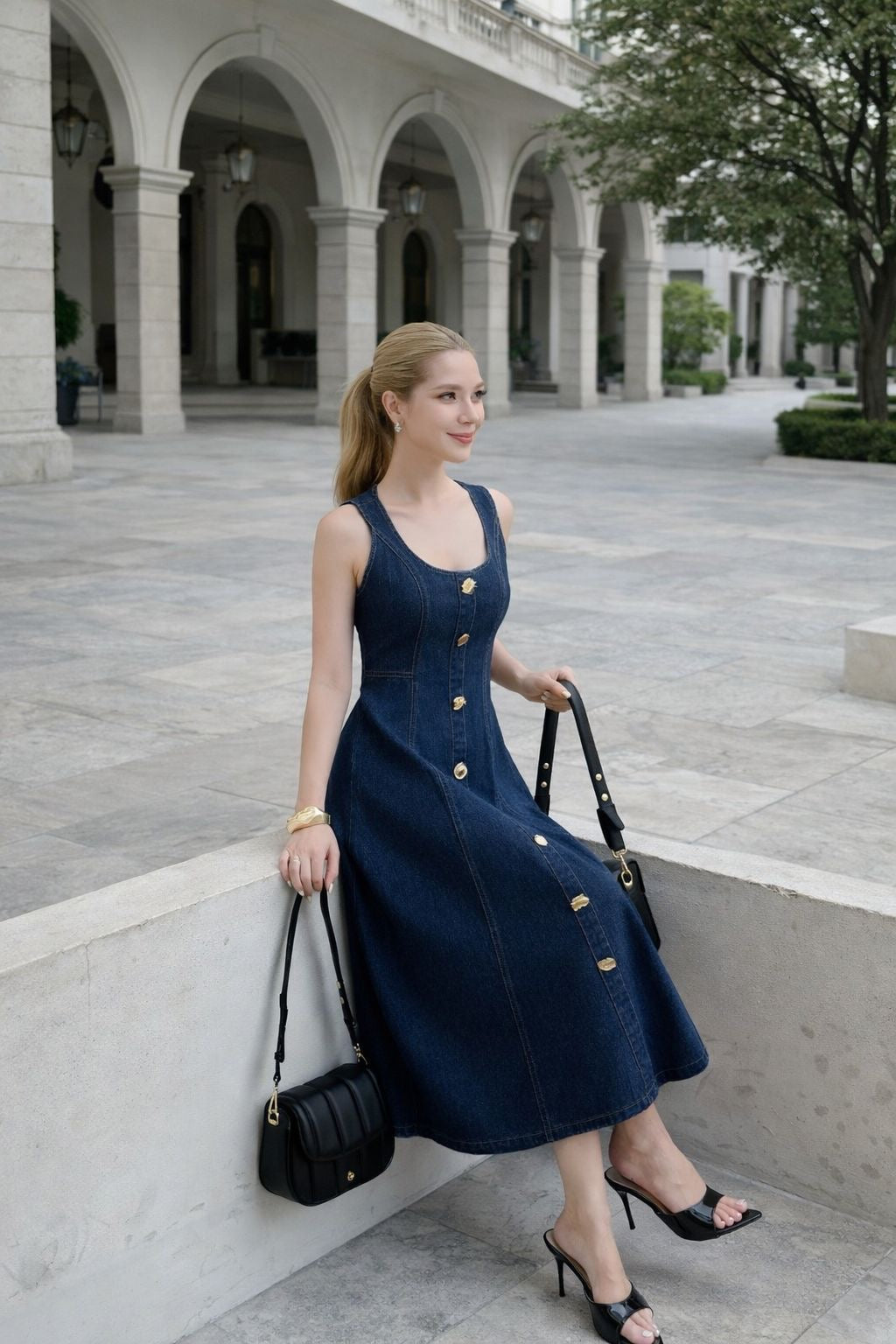 Denim Buttoned Dress