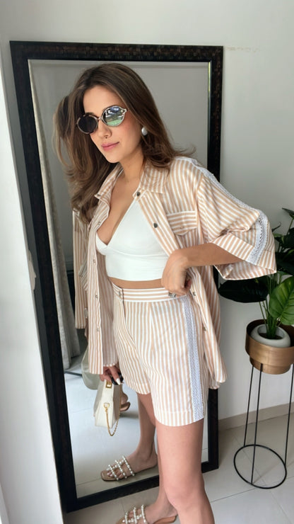 Lace Detailed Poplin Stripe Shorts Co-ord