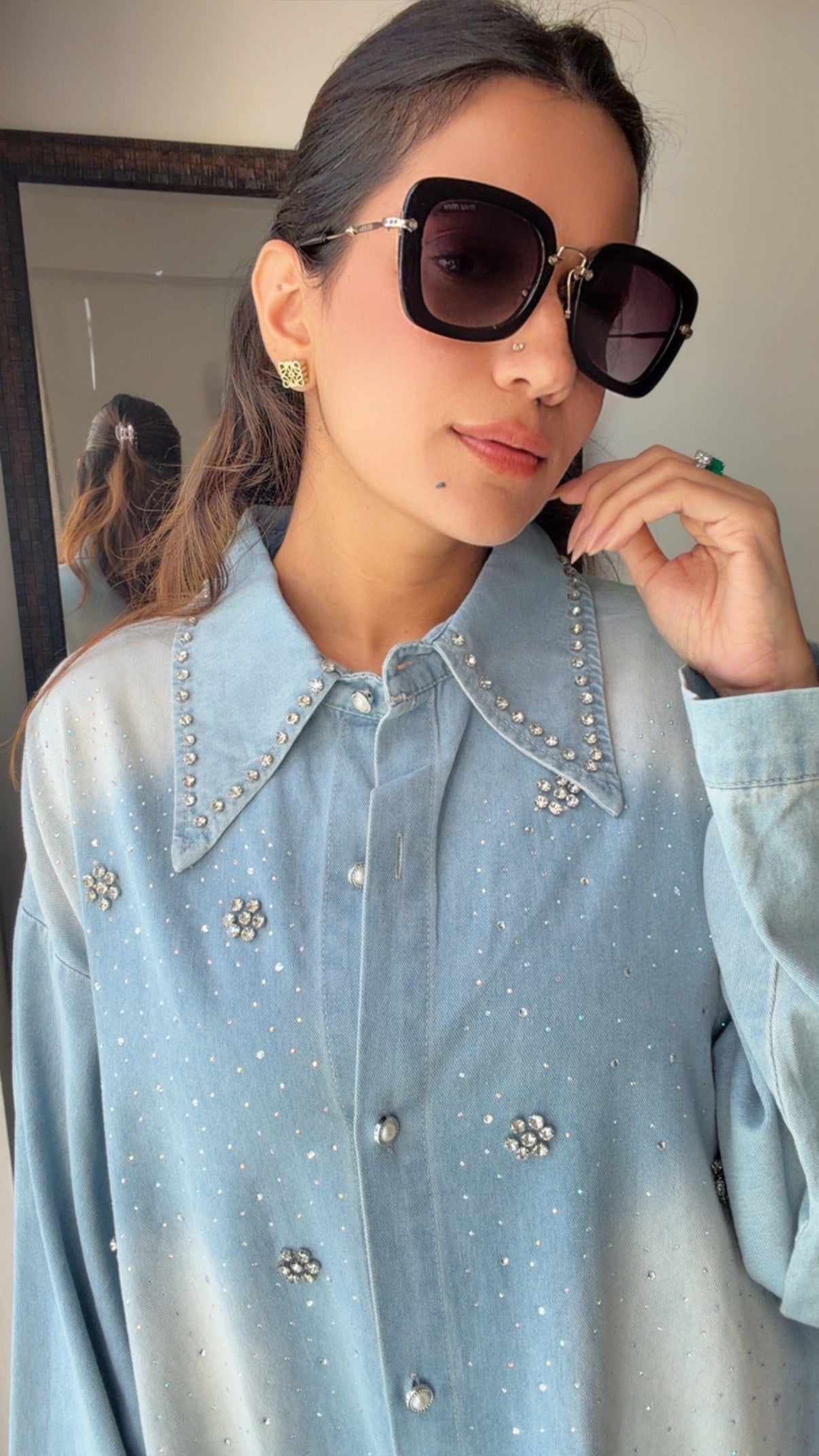 Washed Denim Studded Shirt