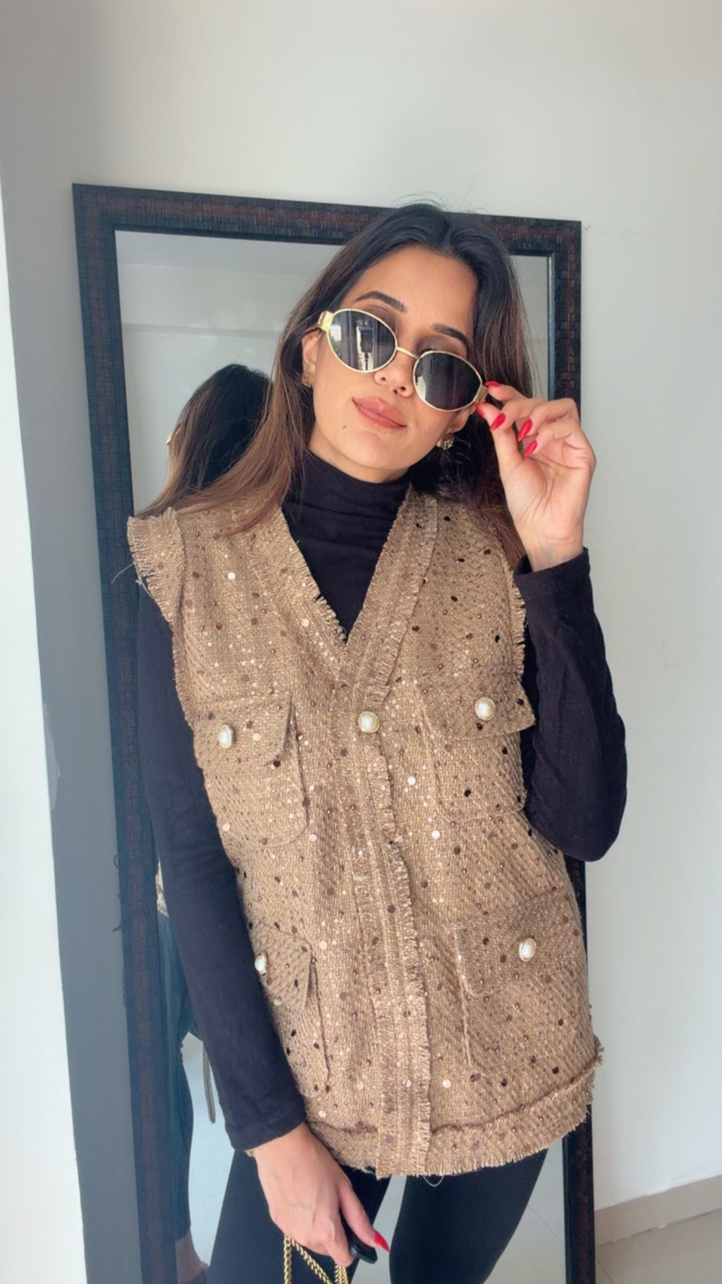 Sequin Tweed Fall Vest