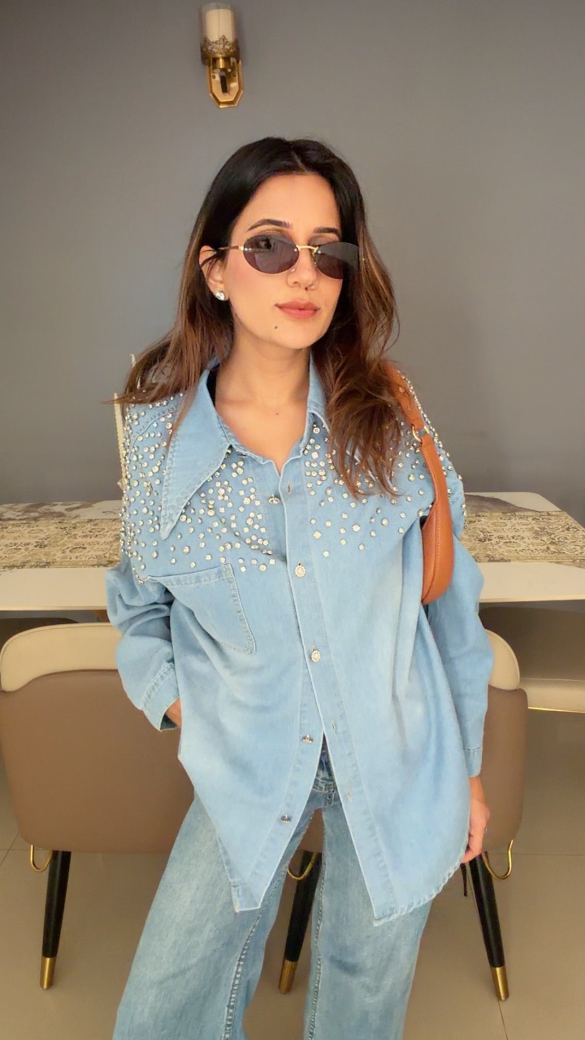 Stone Studded Denim Shirt