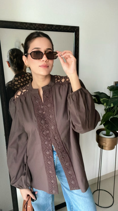 Cut work Lace Poplin Top
