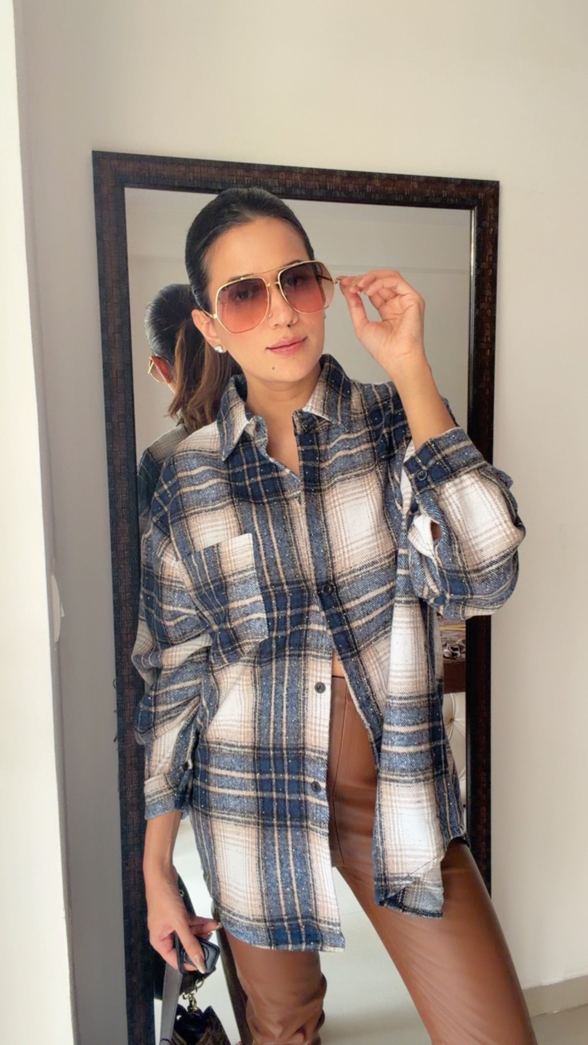 Swarosvski Embedded Plaid Fall Shirt