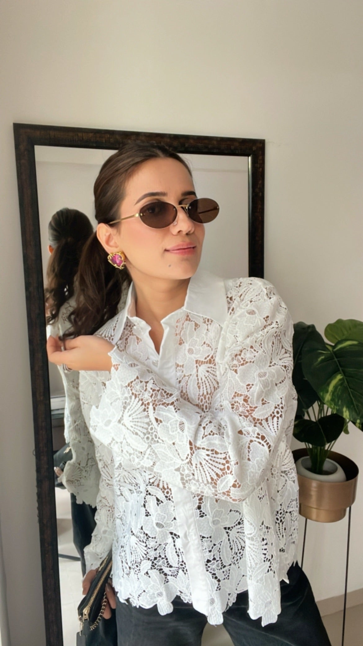 Lace Pearl Buttoned Shirt