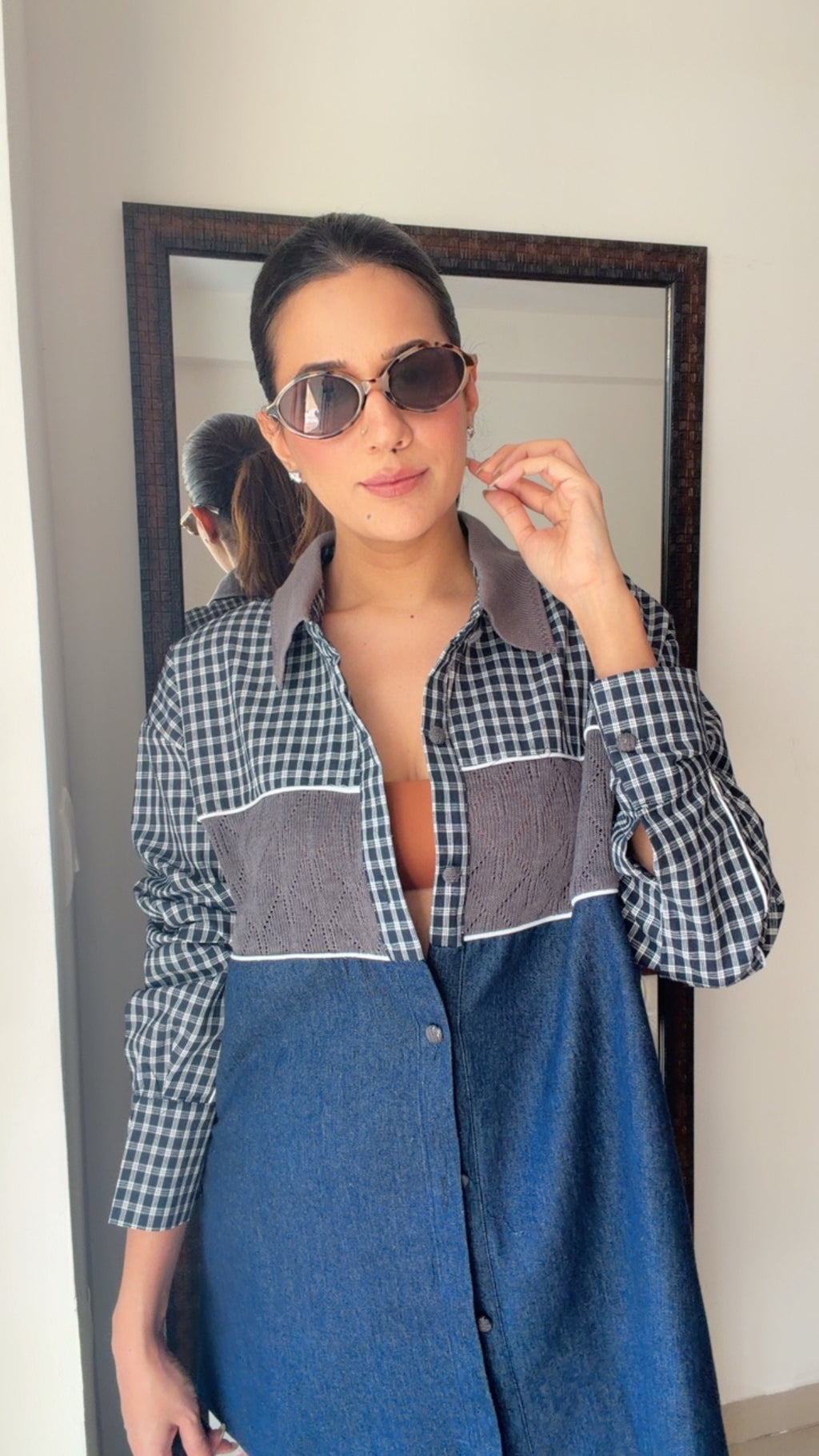 Denim Poplin Knit Shirt