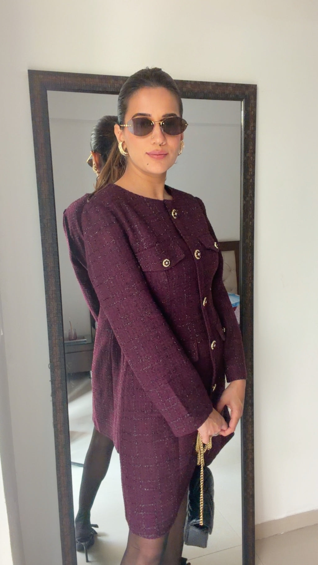 Shimmer Buttoned Tweed Fall Dress