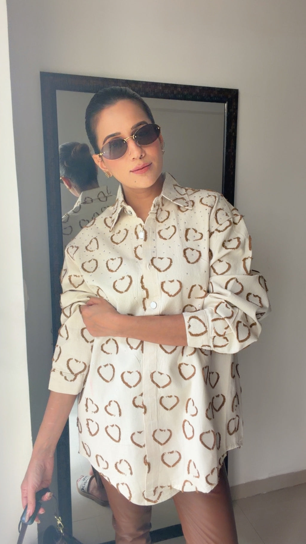 Swarovski Studded Heart Denim Shirt