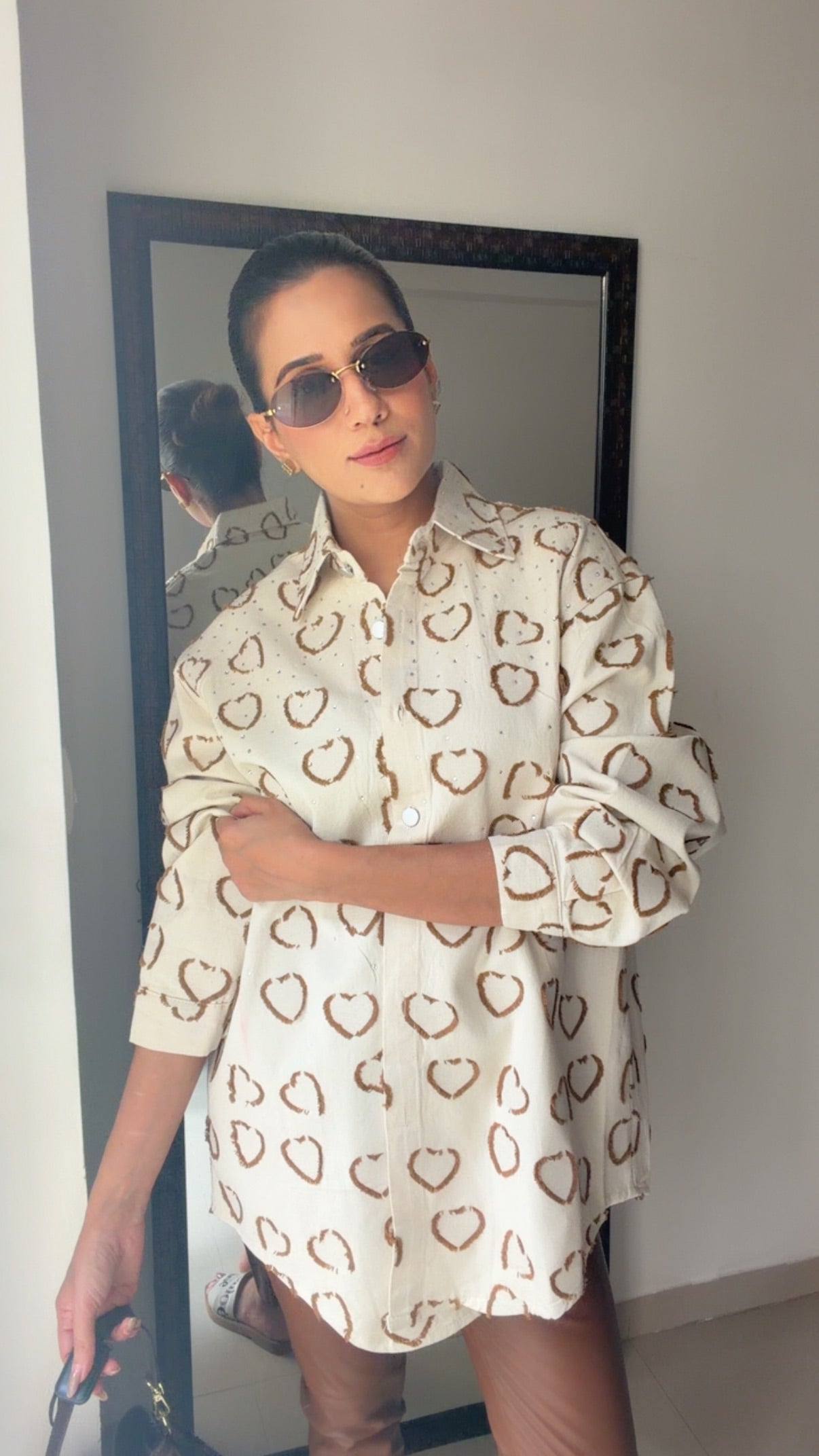 Swarovski Studded Heart Denim Shirt