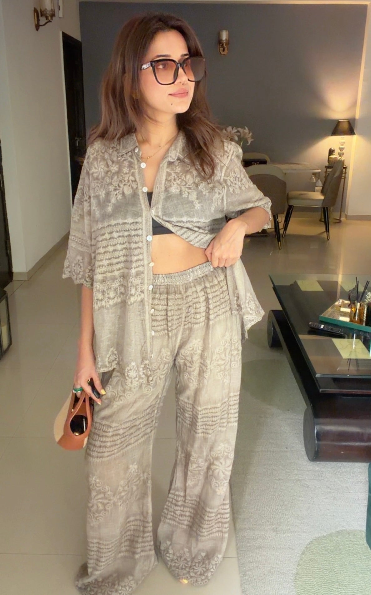 Sandstone Thread Embedded Co-ord Set
