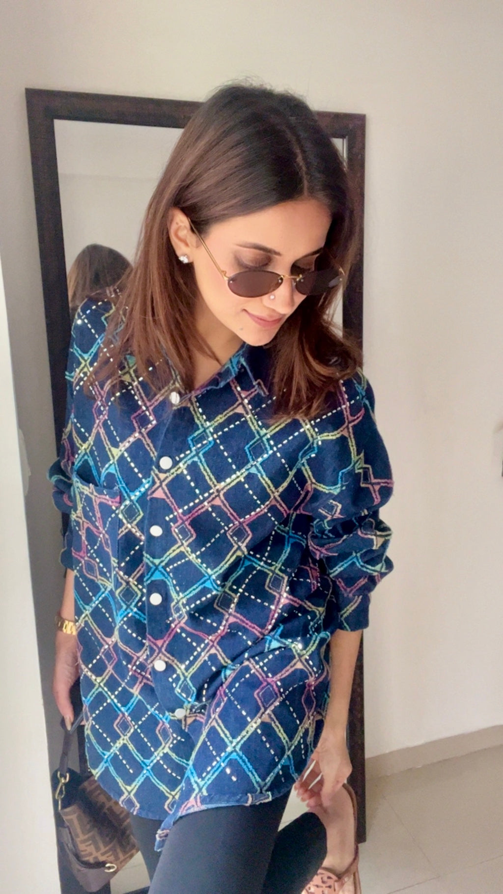 Rainbow Studded Denim Shirt