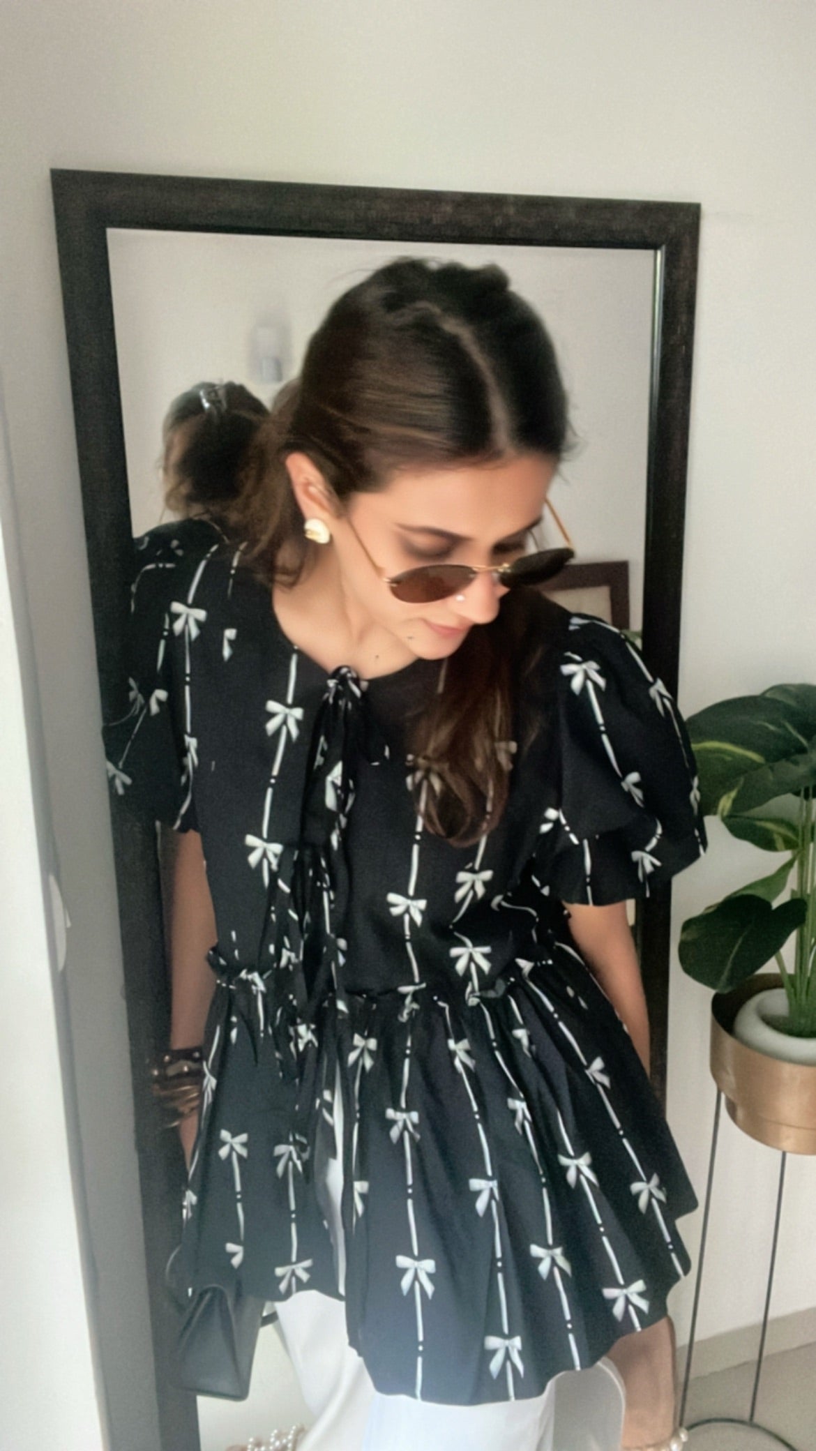 Bow Tie knot Poplin Peplum Top