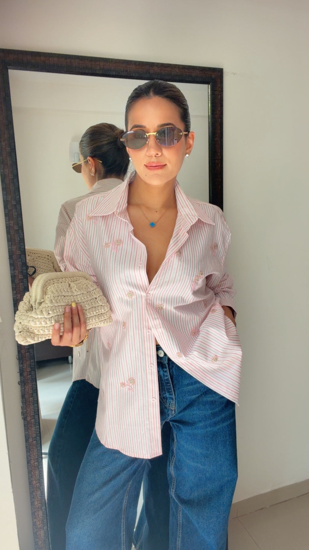 Embroidered Motif Pinstripe Poplin Shirt