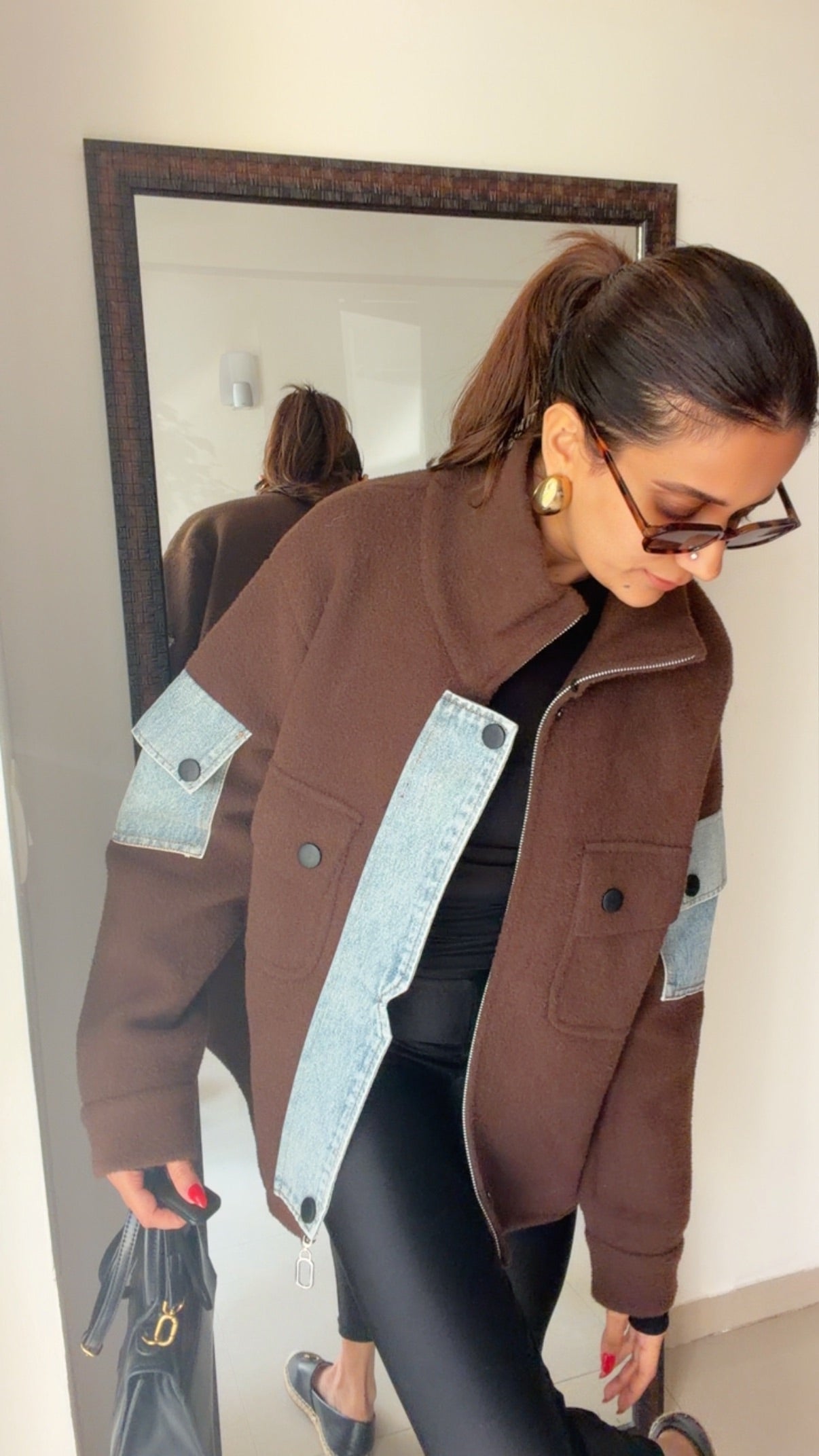 Denim Detailed Woolen Fall Jacket