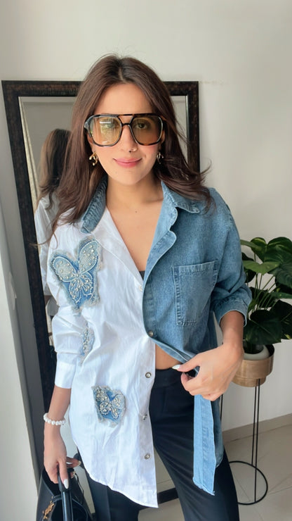 Butterfly Studded Denim Poplin Shirt