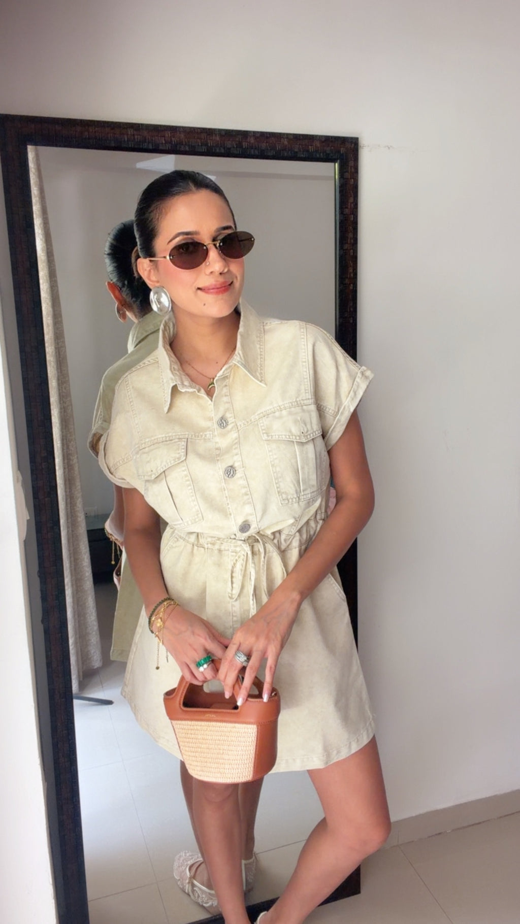 Sandstone Denim Tie-Up Dress