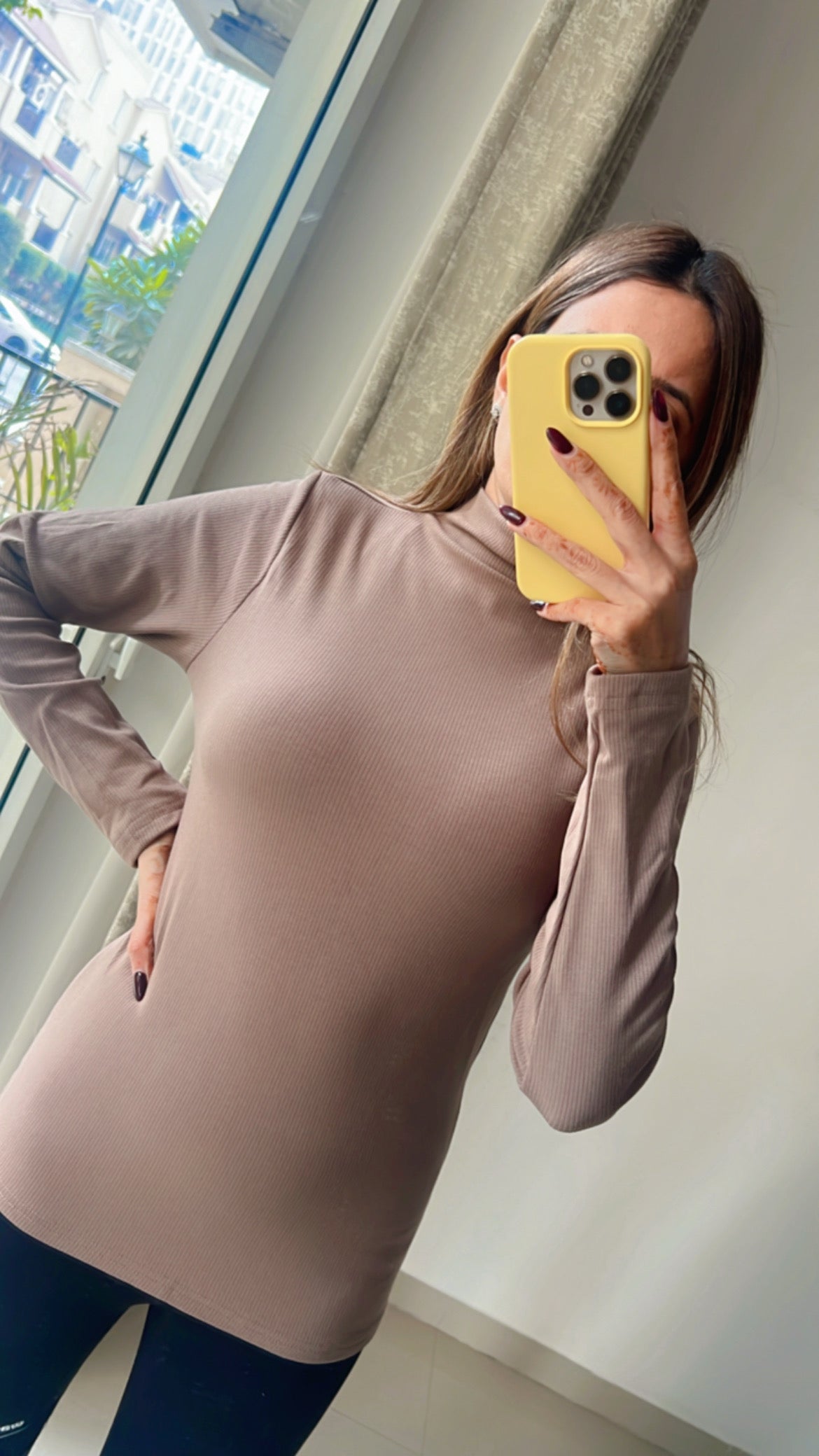 Ribbed Polo Neck Fleece Inner Fall Jumper