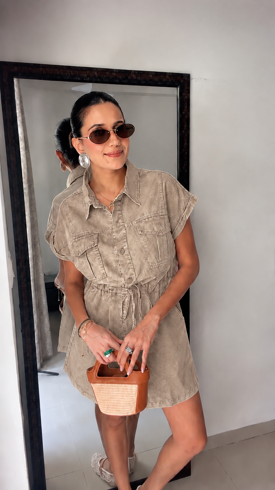 Sandstone Denim Tie-Up Dress