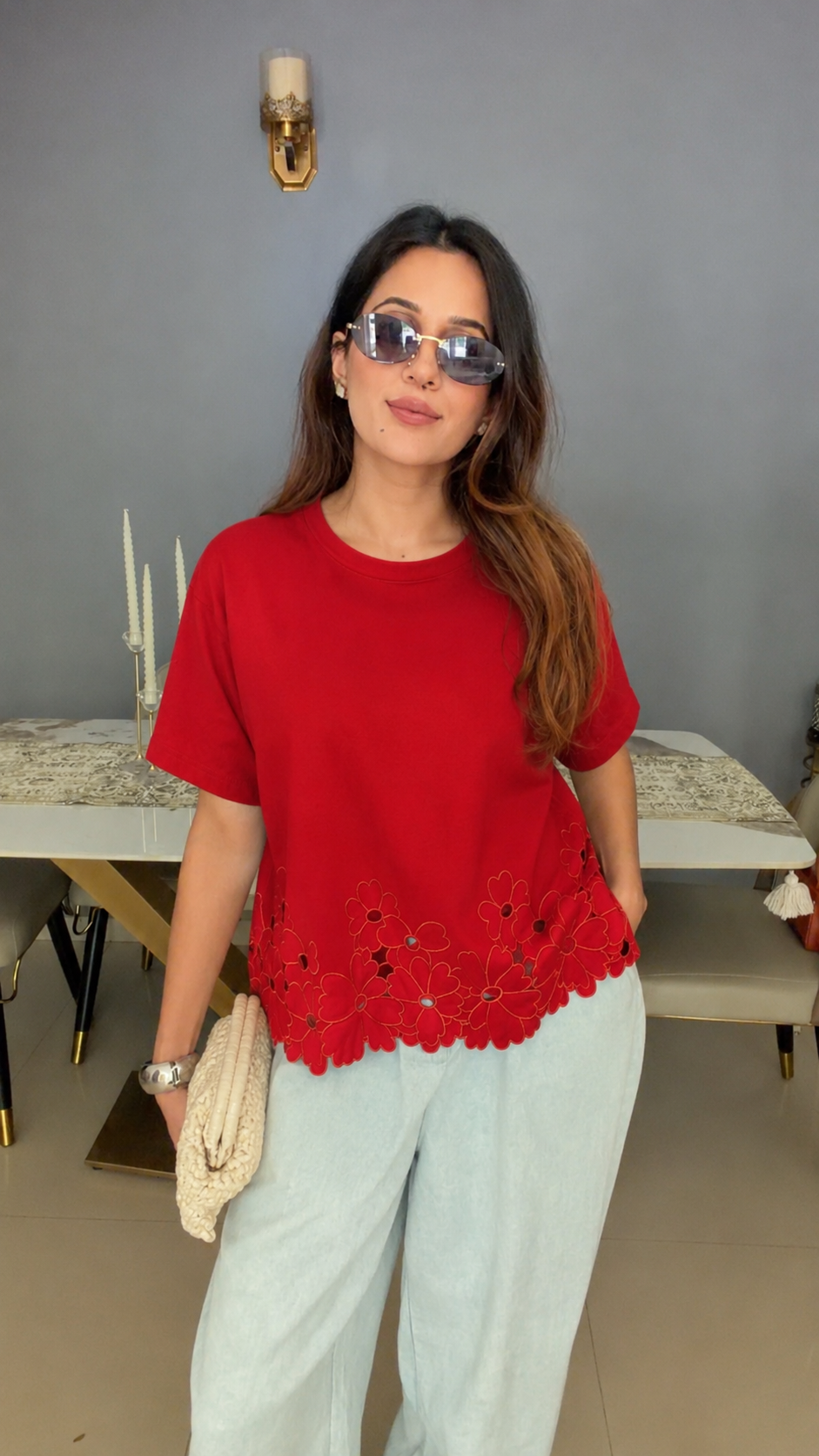 Floral Cutwork Hem Top