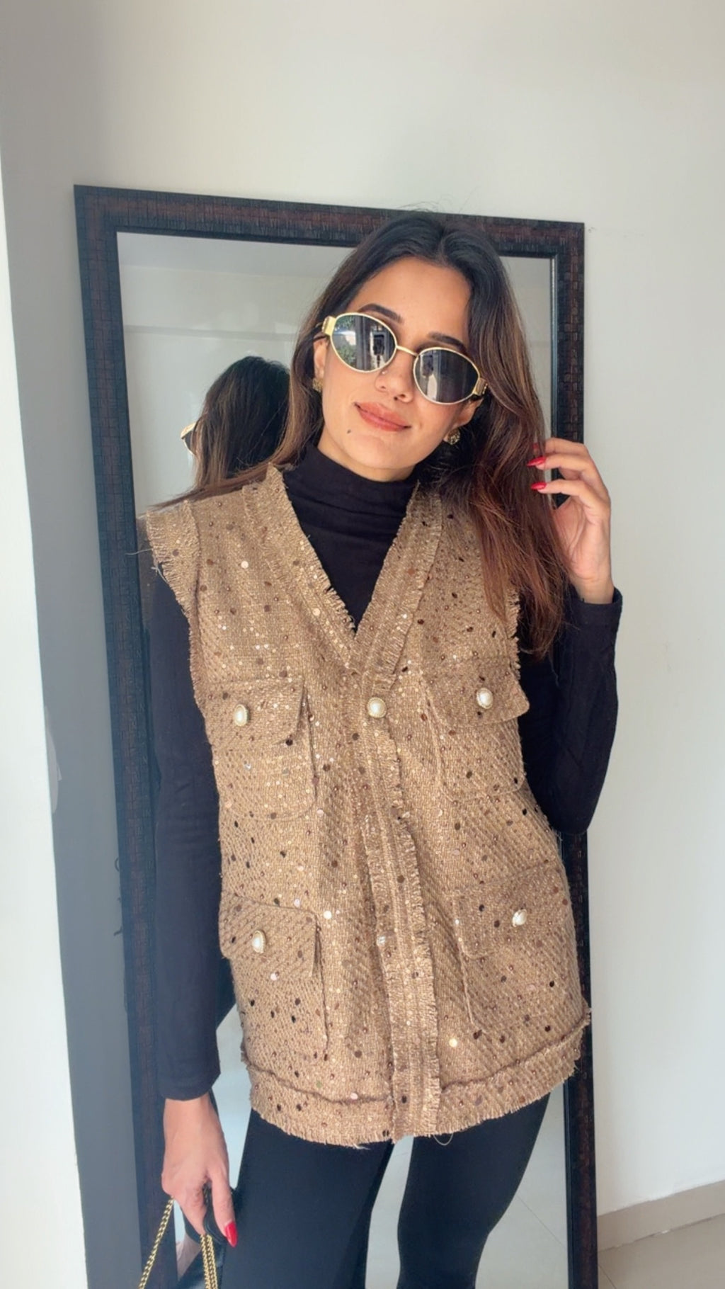 Sequin Tweed Fall Vest
