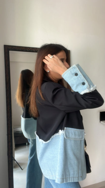 Denim Contrast Box Fall Coat
