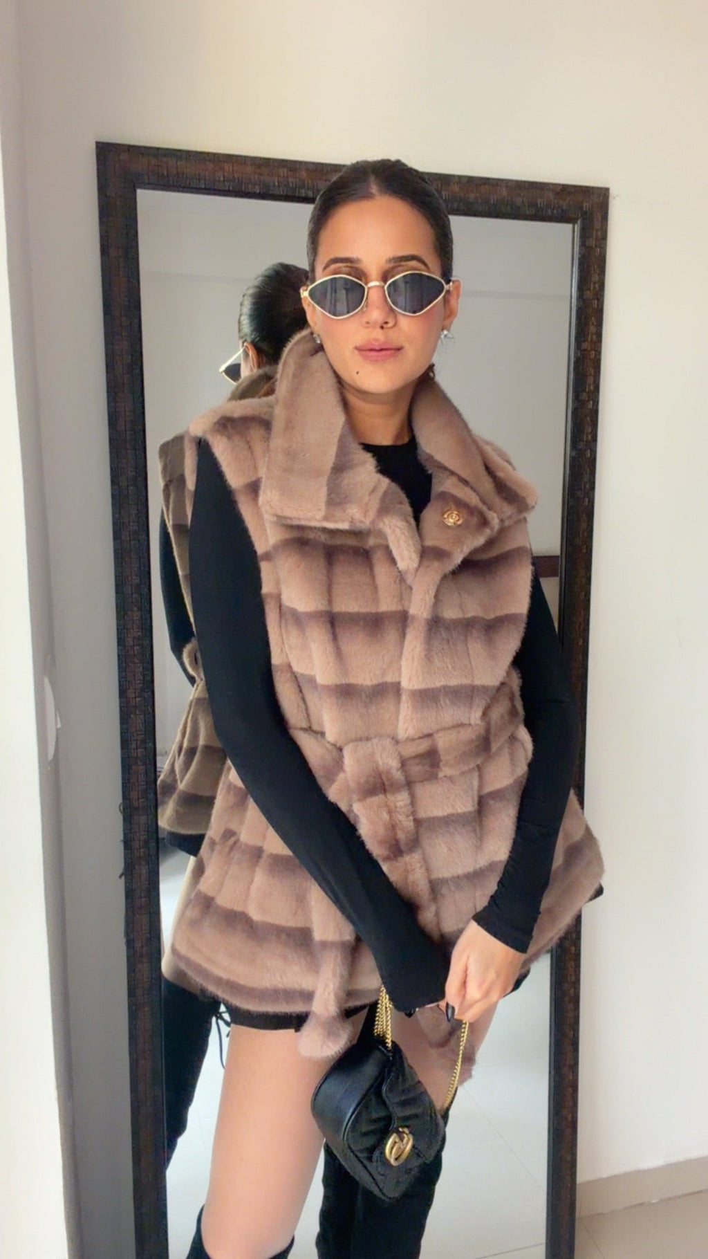 Striped Faux Fur Fall Gilet (Vest)
