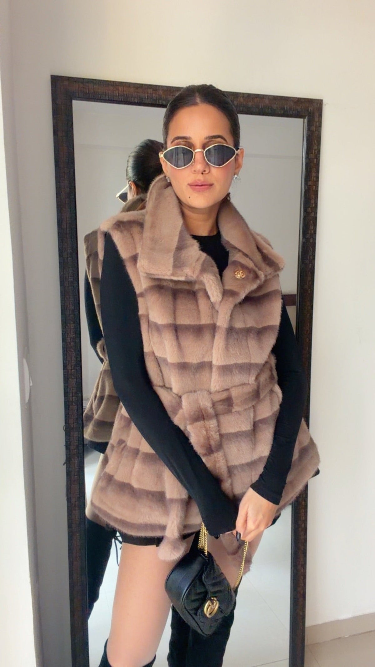 Striped Faux Fur Fall Gilet (Vest)