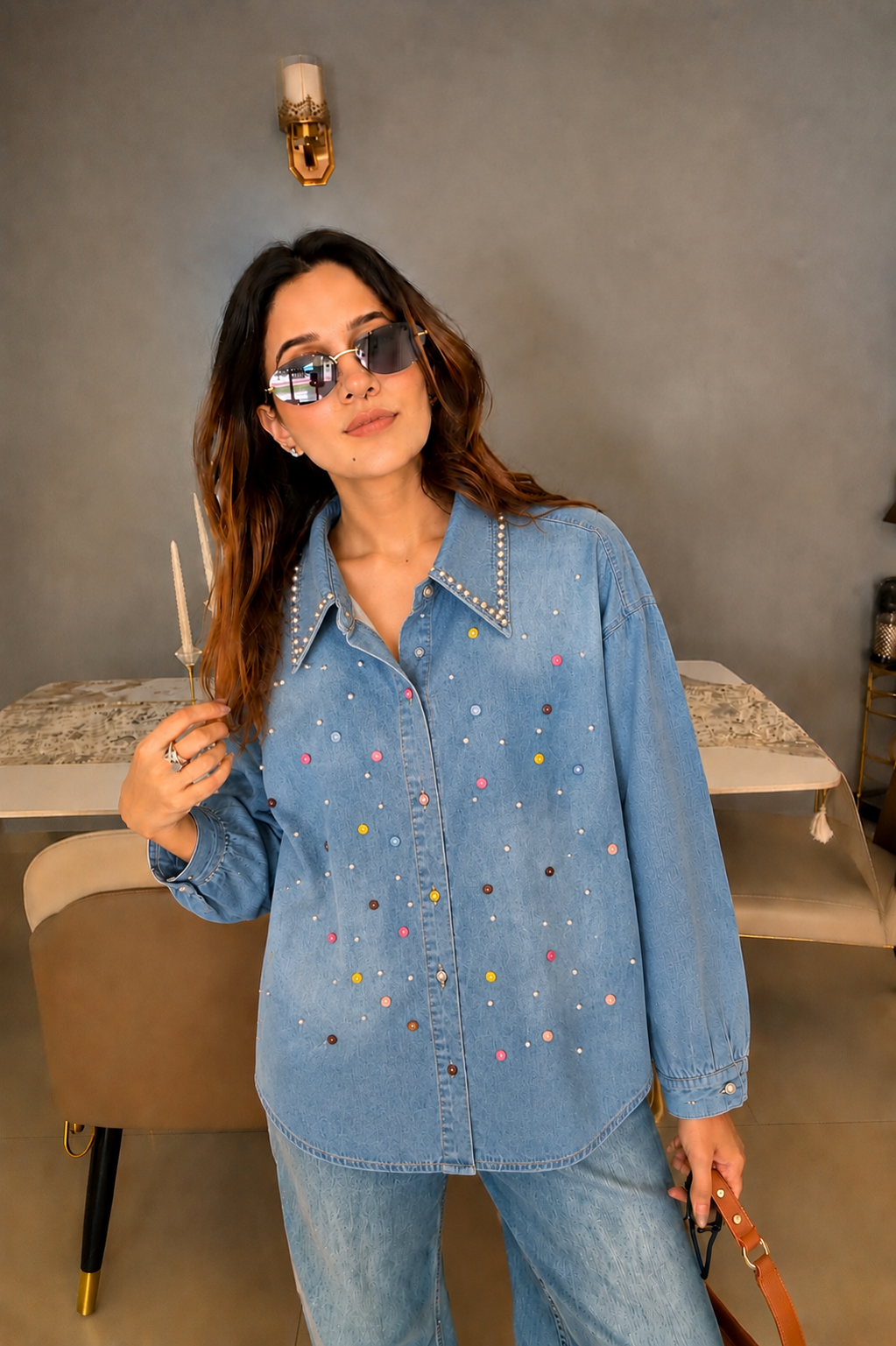Button Detail Denim Shirt