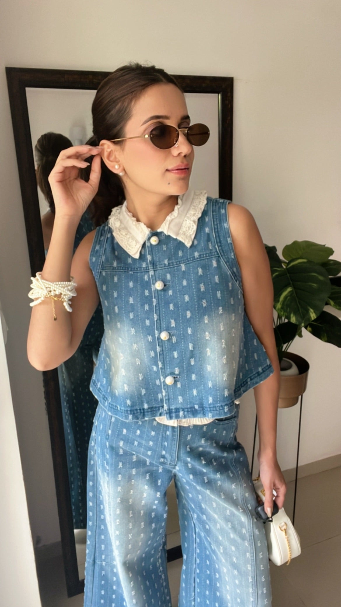 Ribbed Denim Frill Detailed Co-ord