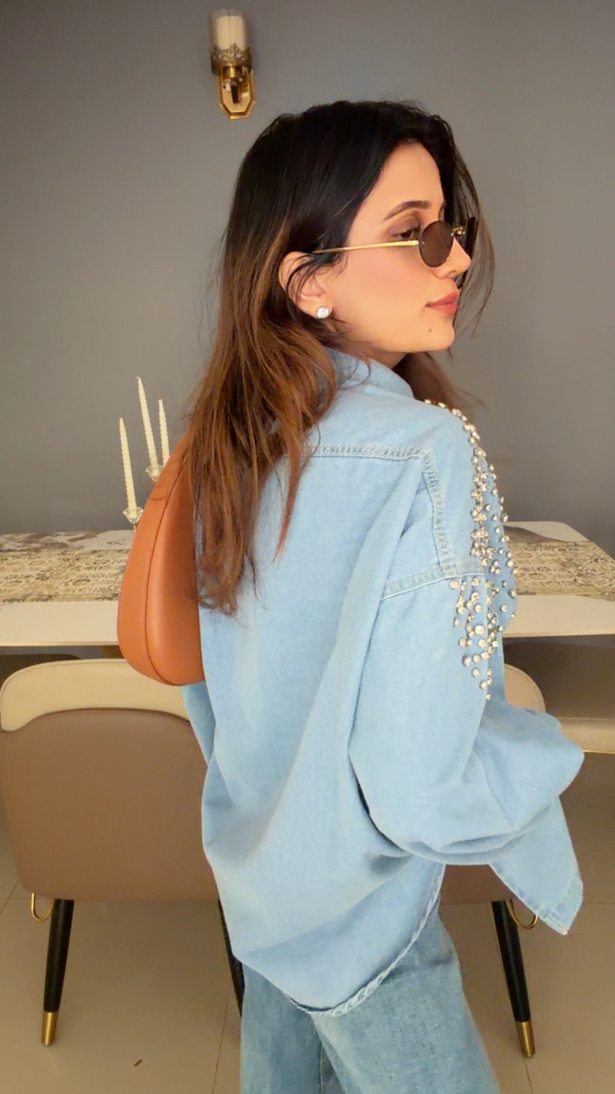 Stone Studded Denim Shirt